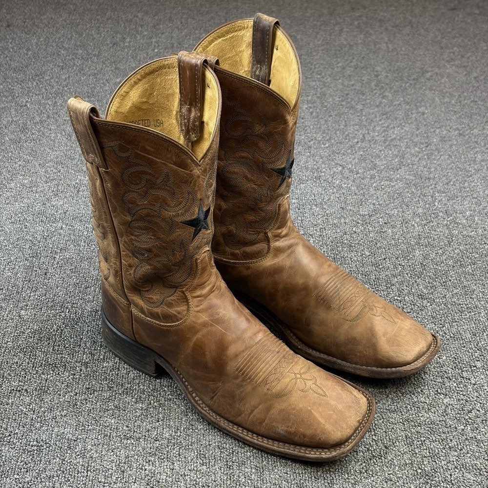 Vtg Tony Lama Western Boots Mens 11.5 D Brown Leather Square Toe USA Made Cowboy